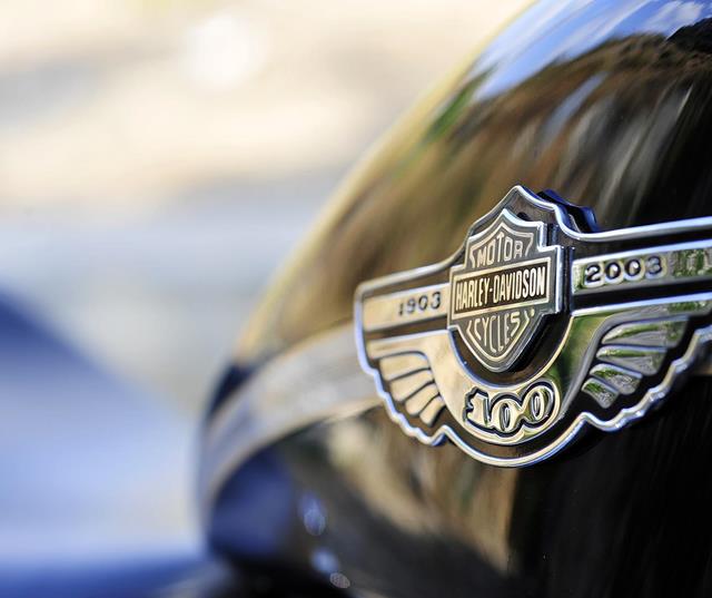 Primo piano del logo Harley-Davidson.